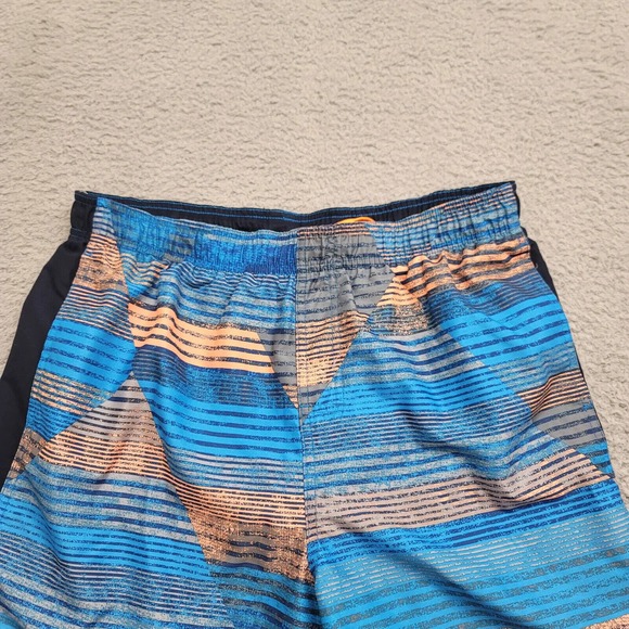 Nike Shorts Mens Large Blue Swim Trunks Lined Striped Geometric Swoosh Logo - Picture 2 of 14